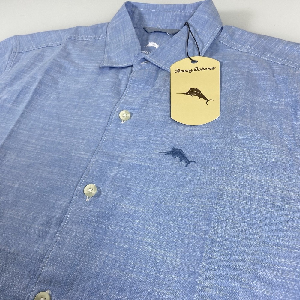 Tommy Bahama Cotton Button Up Shirt Small Big Sky Blue Men's Short Sleeve‎ New